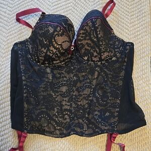 Black Lace Bustier with Pink Accents